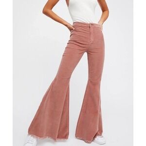 Free People Women 26 Salmon Corduroy Extra Flare Wide Leg Boho Vintage Style